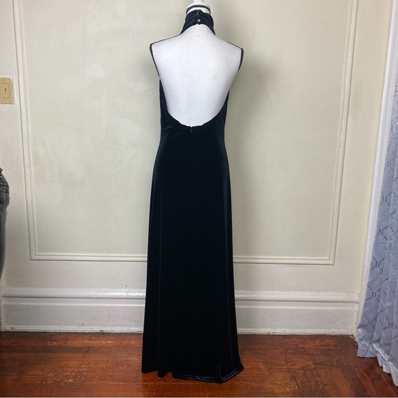 Jessica McClintock Size 10 Black Velvet Maxi Prom Dress Halter Sequins Cowl - Picture 8 of 12